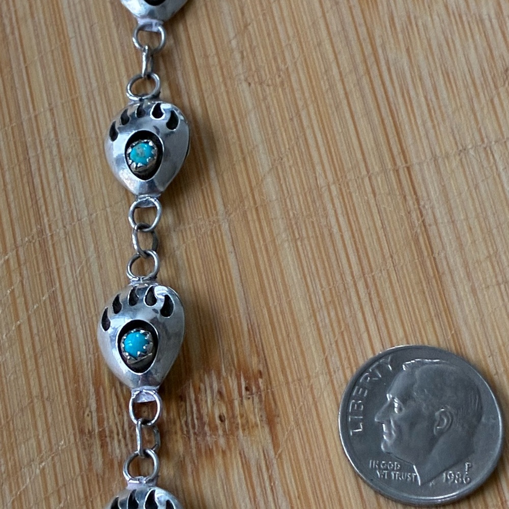 Vintage Sterling Silver and Turquoise Navajo Paw Bracelet - Picture 14 of 16